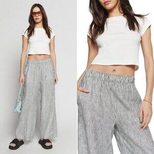 Reformation Ava Stripe Wide Leg Pull-On Linen Pants Stripes — Size S